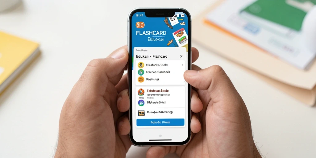 Screenshot antarmuka aplikasi 8ID yang menunjukkan fungsi Flashcard.