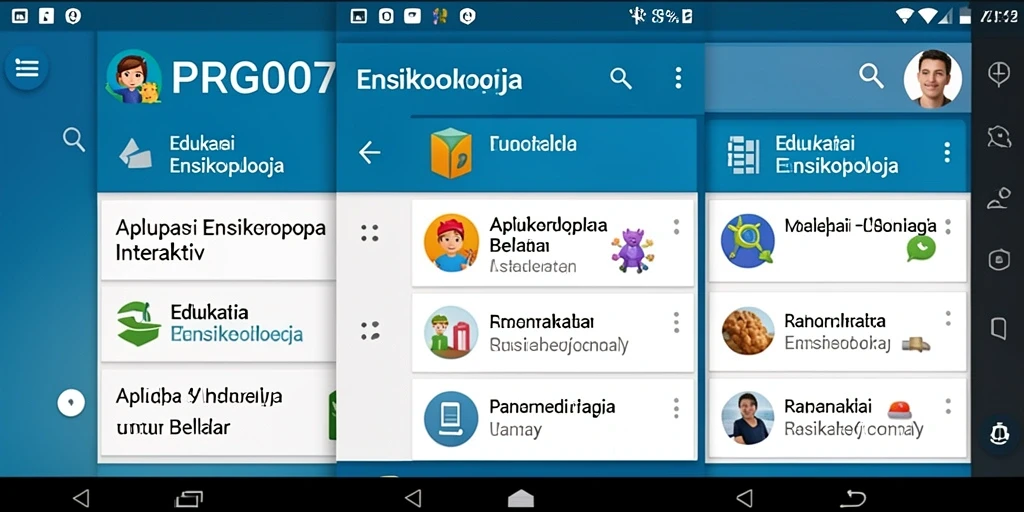 Antarmuka PRG007 menampilkan berbagai informasi ensiklopedia dalam format yang menarik.
