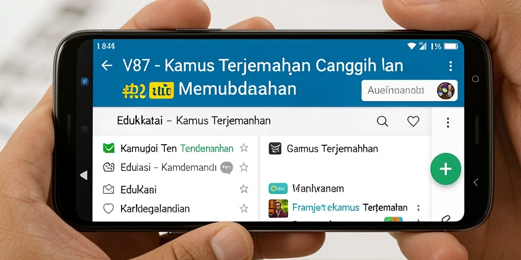 Screenshot aplikasi V87 menampilkan antarmuka Kamus Terjemahan yang intuitif.