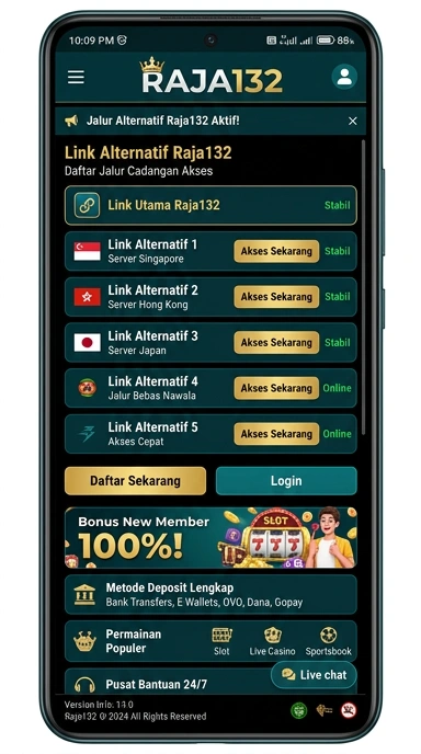 Tampilan link alternatif raja132