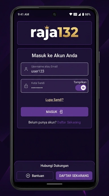Tampilan halaman login raja132